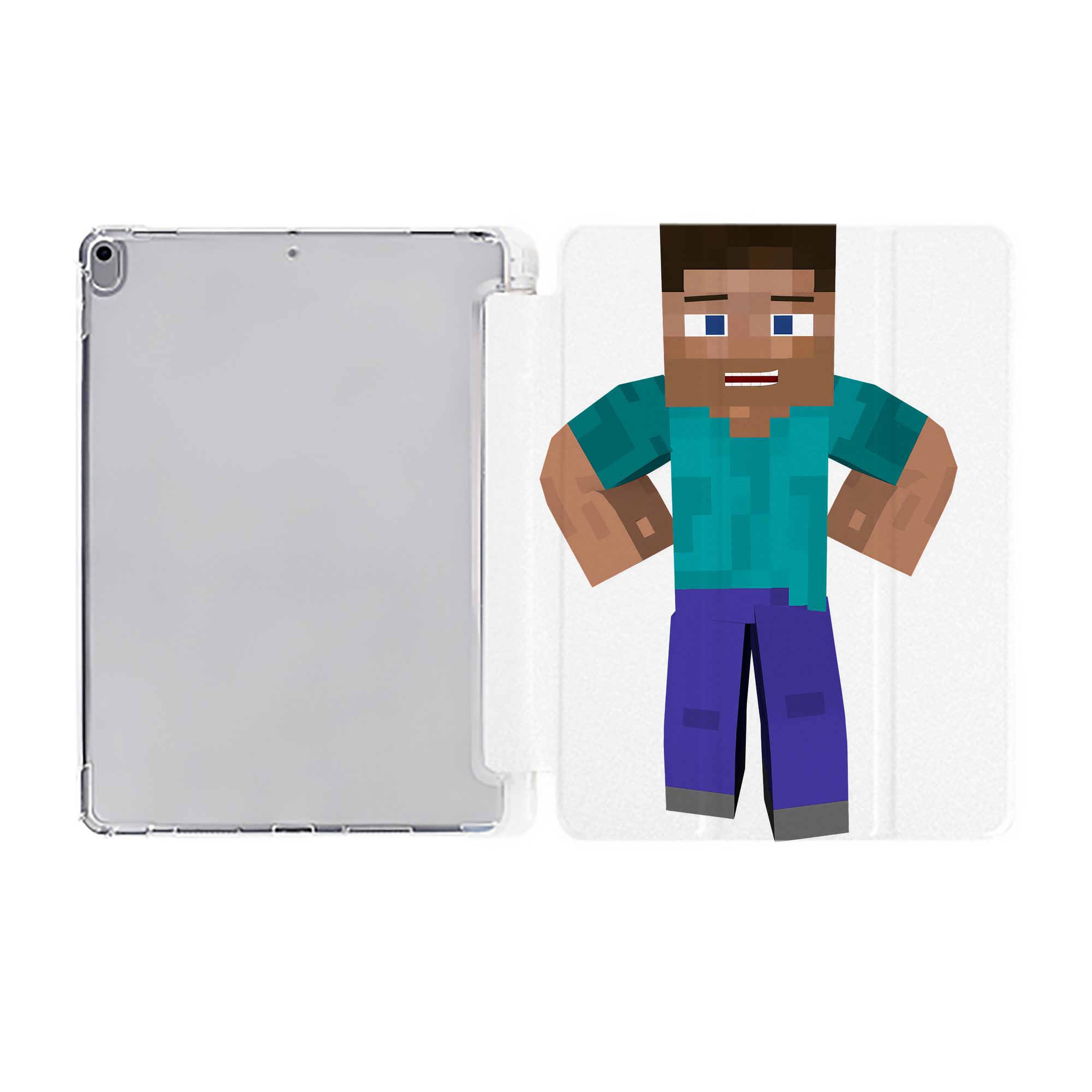（画像用） マインクラフト ブロックの世界 Minecraft MC Block world IPad ケース ペン収納付き 三つ折りスタンド PUレザー×シリコン 対応機種9.5/10.5/10.9インチ